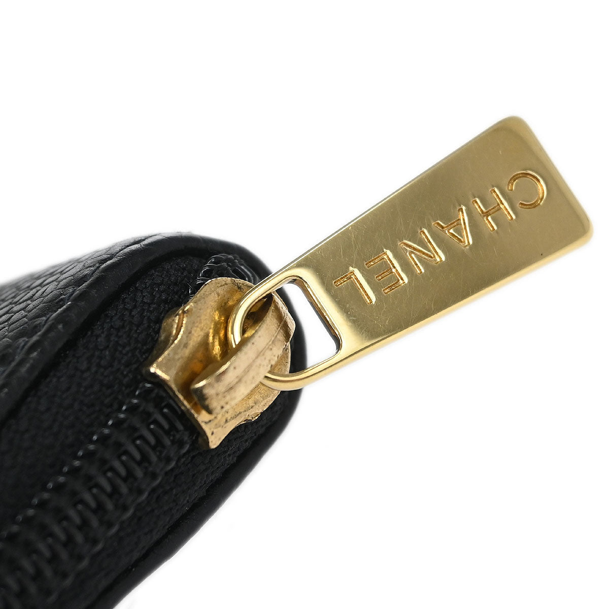 Chanel 2003-2004 Black Caviar Skin Zip Around Wallet