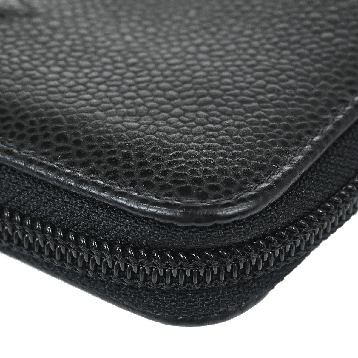 Chanel 2003-2004 Black Caviar Skin Zip Around Wallet