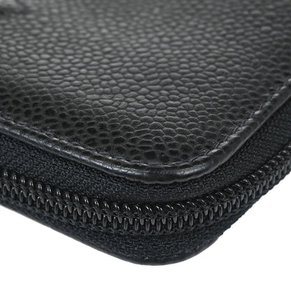 Chanel 2003-2004 Black Caviar Skin Zip Around Wallet