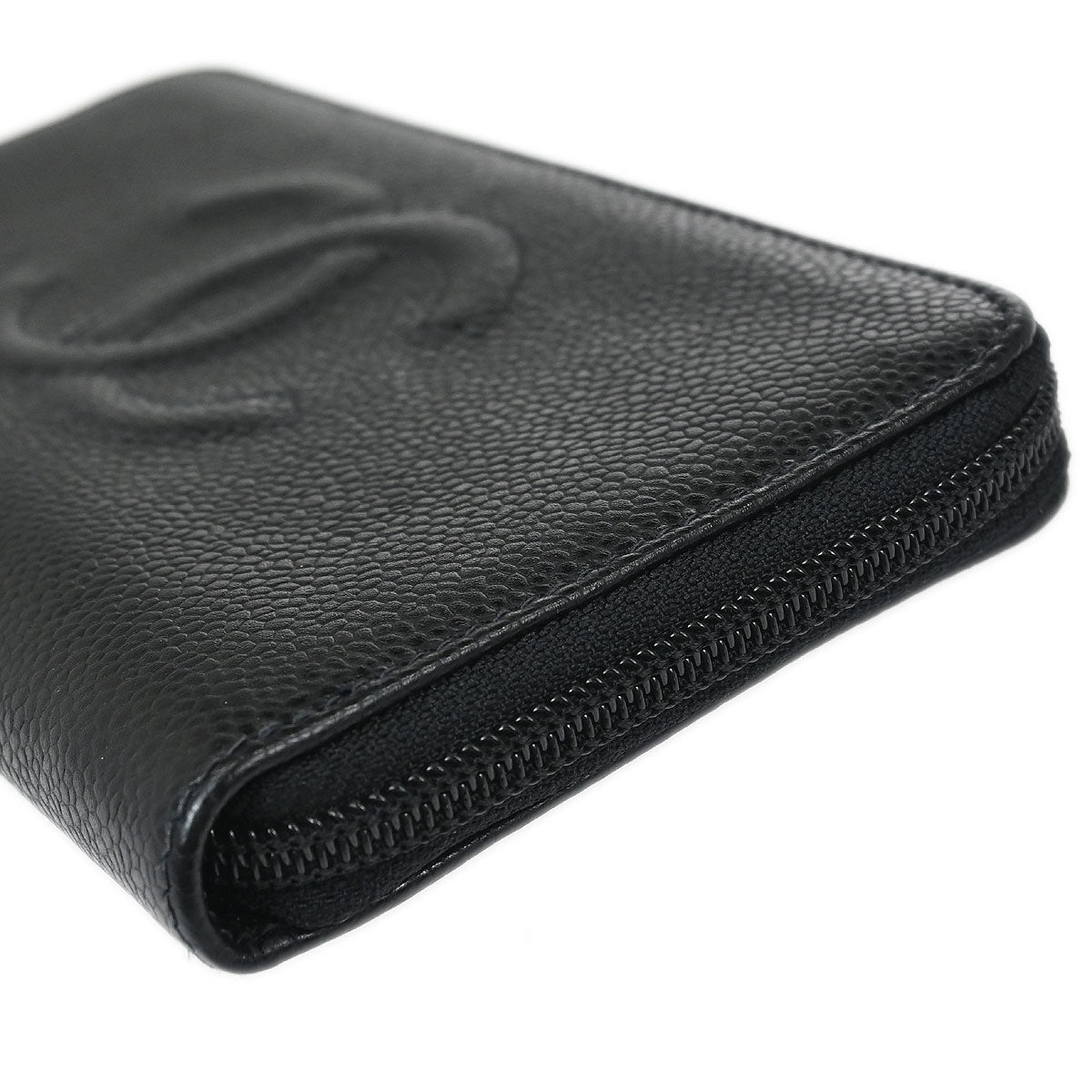 Chanel 2003-2004 Black Caviar Skin Zip Around Wallet