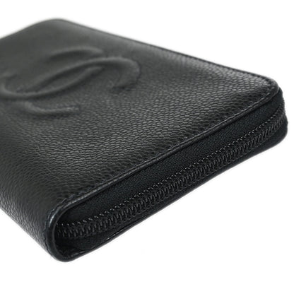 Chanel 2003-2004 Black Caviar Skin Zip Around Wallet