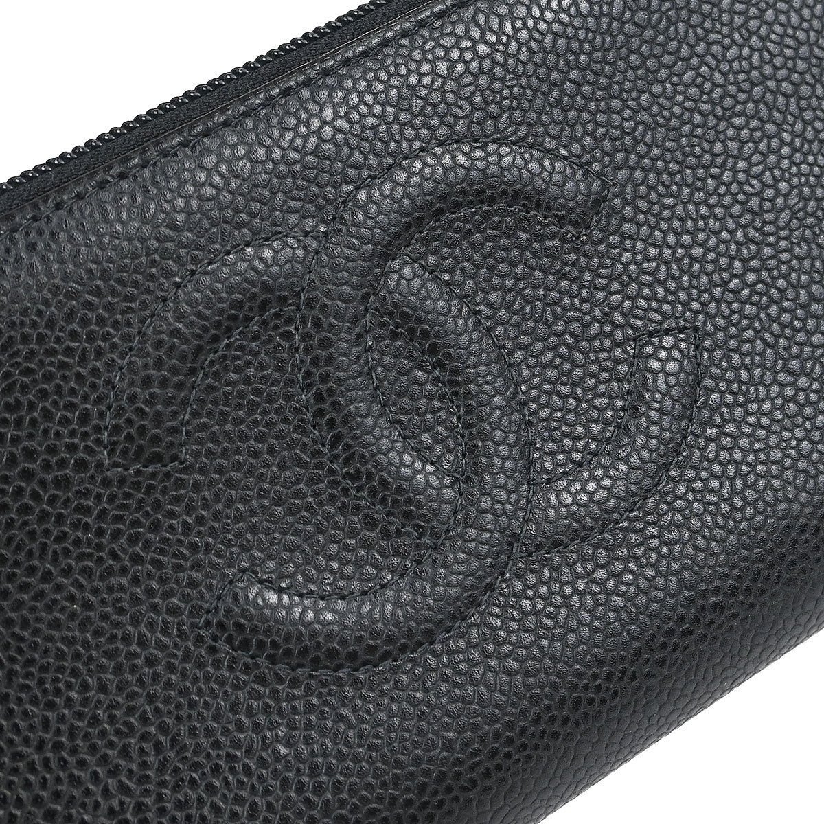Chanel 2003-2004 Black Caviar Skin Zip Around Wallet