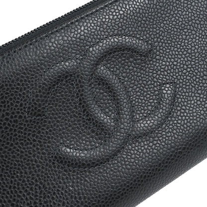 Chanel 2003-2004 Black Caviar Skin Zip Around Wallet