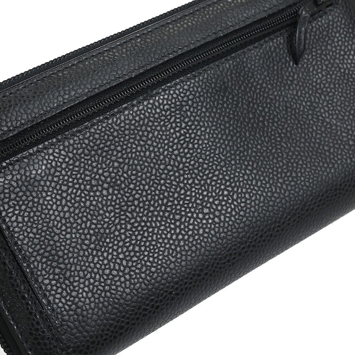 Chanel 2003-2004 Black Caviar Skin Zip Around Wallet