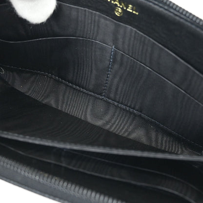 Chanel 2003-2004 Black Caviar Skin Zip Around Wallet