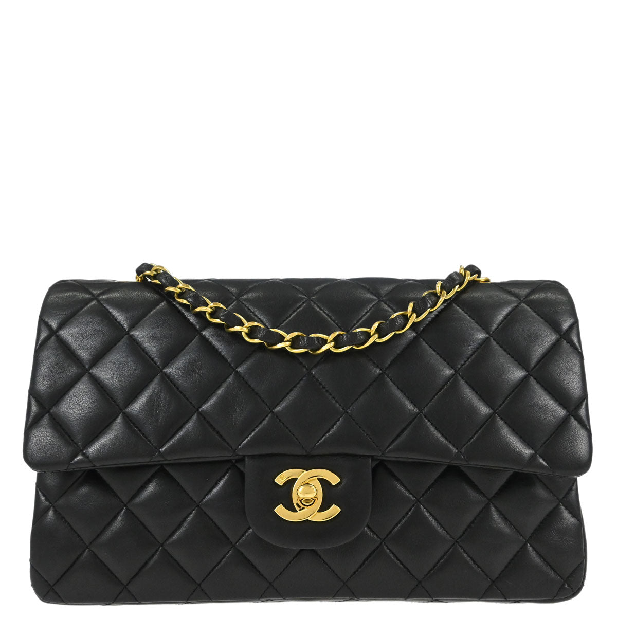 Chanel 1994-1996 Black Lambskin Medium Classic Double Flap Shoulder Bag