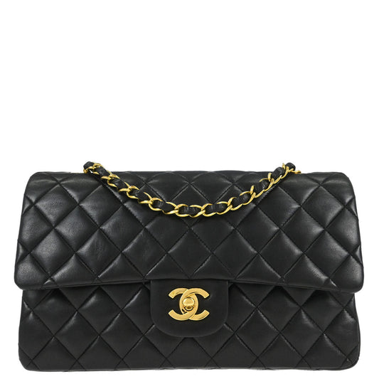 Chanel 1994-1996 Black Lambskin Medium Classic Double Flap Shoulder Bag