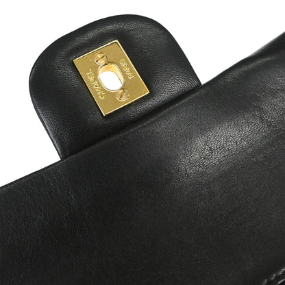 Chanel 1994-1996 Black Lambskin Medium Classic Double Flap Shoulder Bag