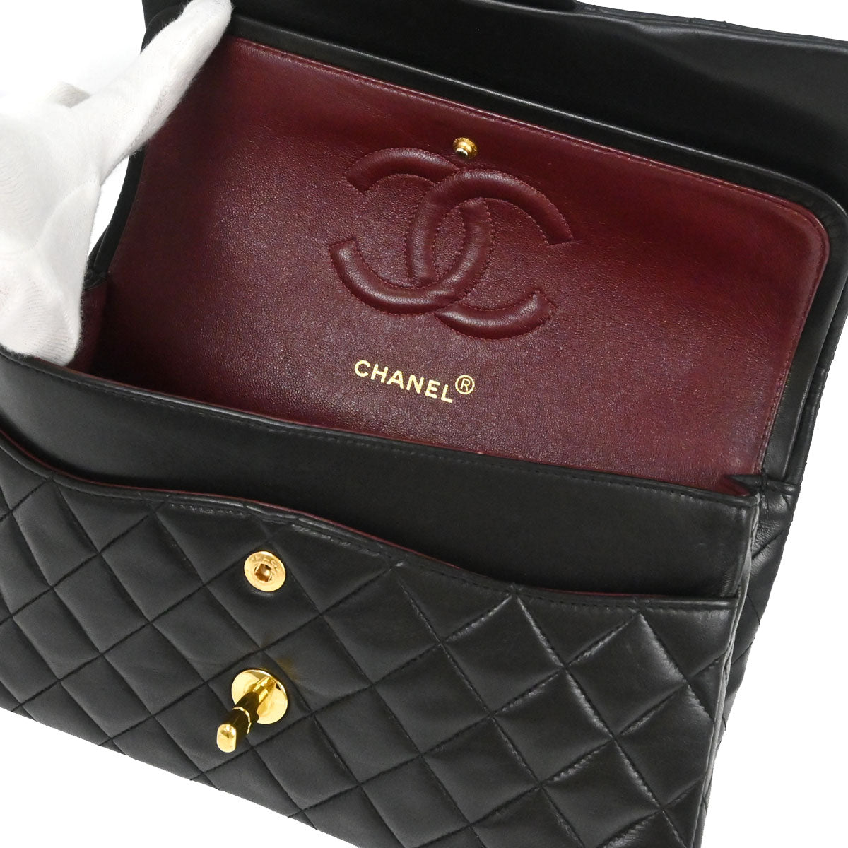 Chanel 1994-1996 Black Lambskin Medium Classic Double Flap Shoulder Bag
