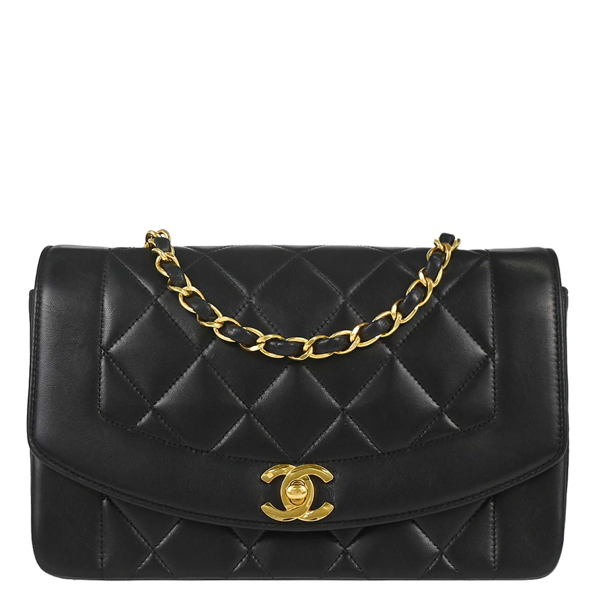 Chanel 1991-1994 Black Lambskin Small Diana Shoulder Bag
