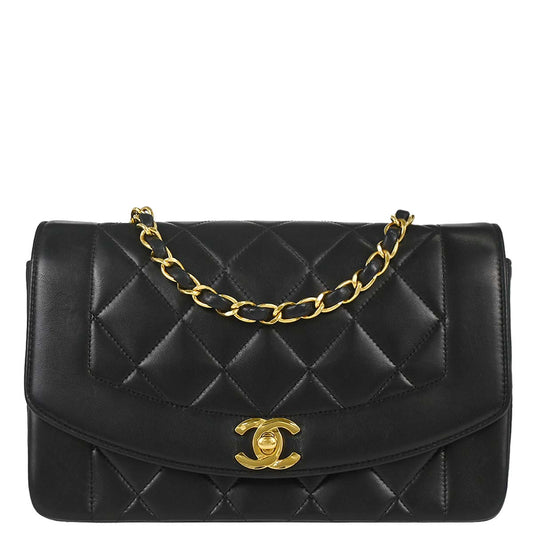 Chanel 1991-1994 Black Lambskin Small Diana Shoulder Bag