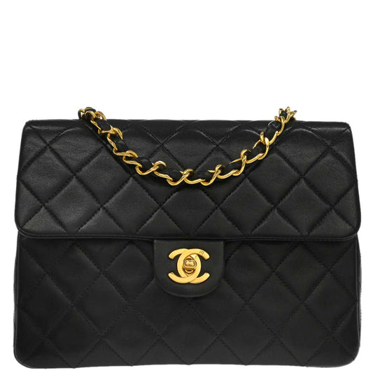 Chanel Black Lambskin Classic Square Flap Shoulder Bag 20