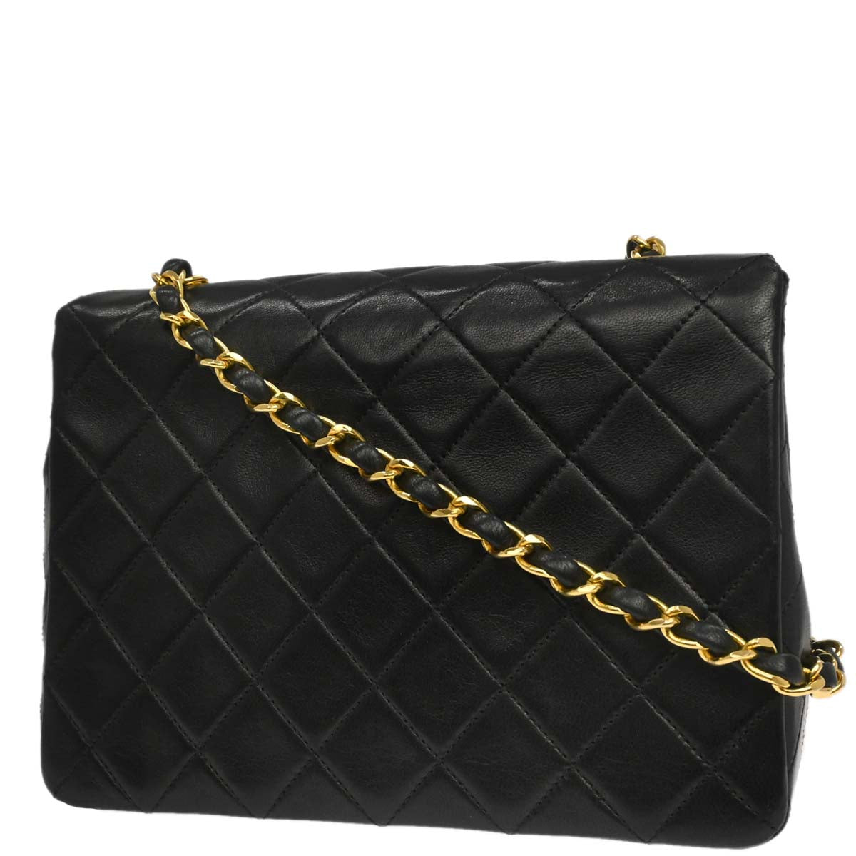 Chanel 1989-1991 Black Lambskin Classic Square Flap Shoulder Bag 20