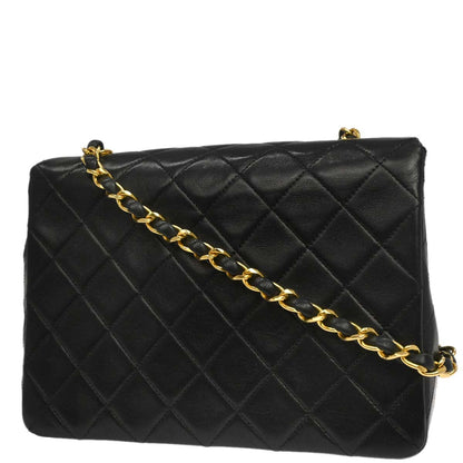 Chanel 1989-1991 Black Lambskin Classic Square Flap Shoulder Bag 20