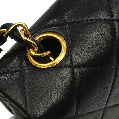 Chanel 1989-1991 Black Lambskin Classic Square Flap Shoulder Bag 20