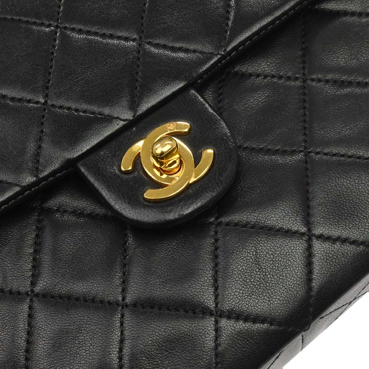 Chanel 1989-1991 Black Lambskin Classic Square Flap Shoulder Bag 20