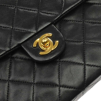 Chanel 1989-1991 Black Lambskin Classic Square Flap Shoulder Bag 20