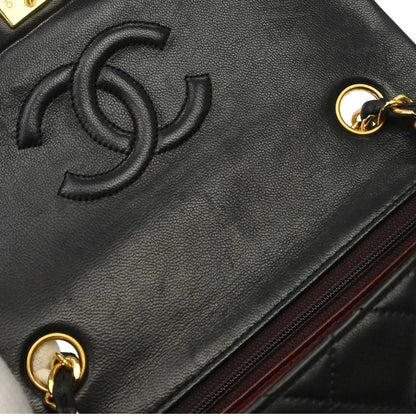 Chanel 1989-1991 Black Lambskin Classic Square Flap Shoulder Bag 20