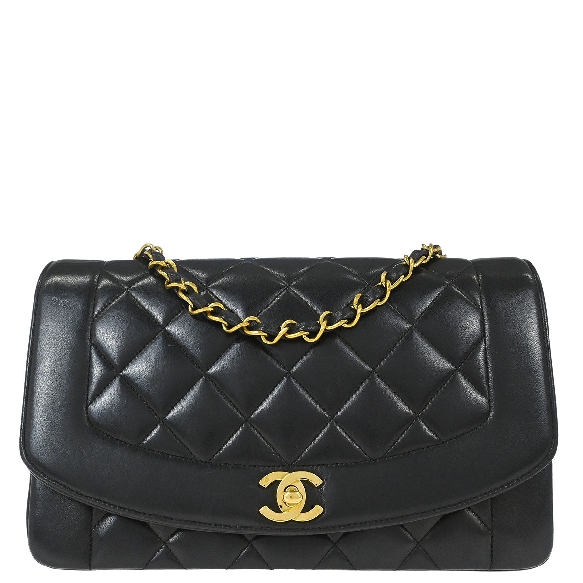 Chanel 1994-1996 Black Lambskin Medium Diana Shoulder Bag