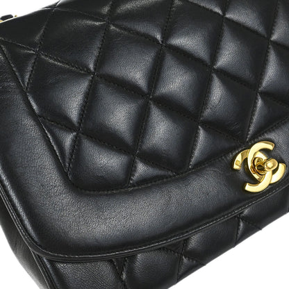Chanel 1994-1996 Black Lambskin Medium Diana Shoulder Bag