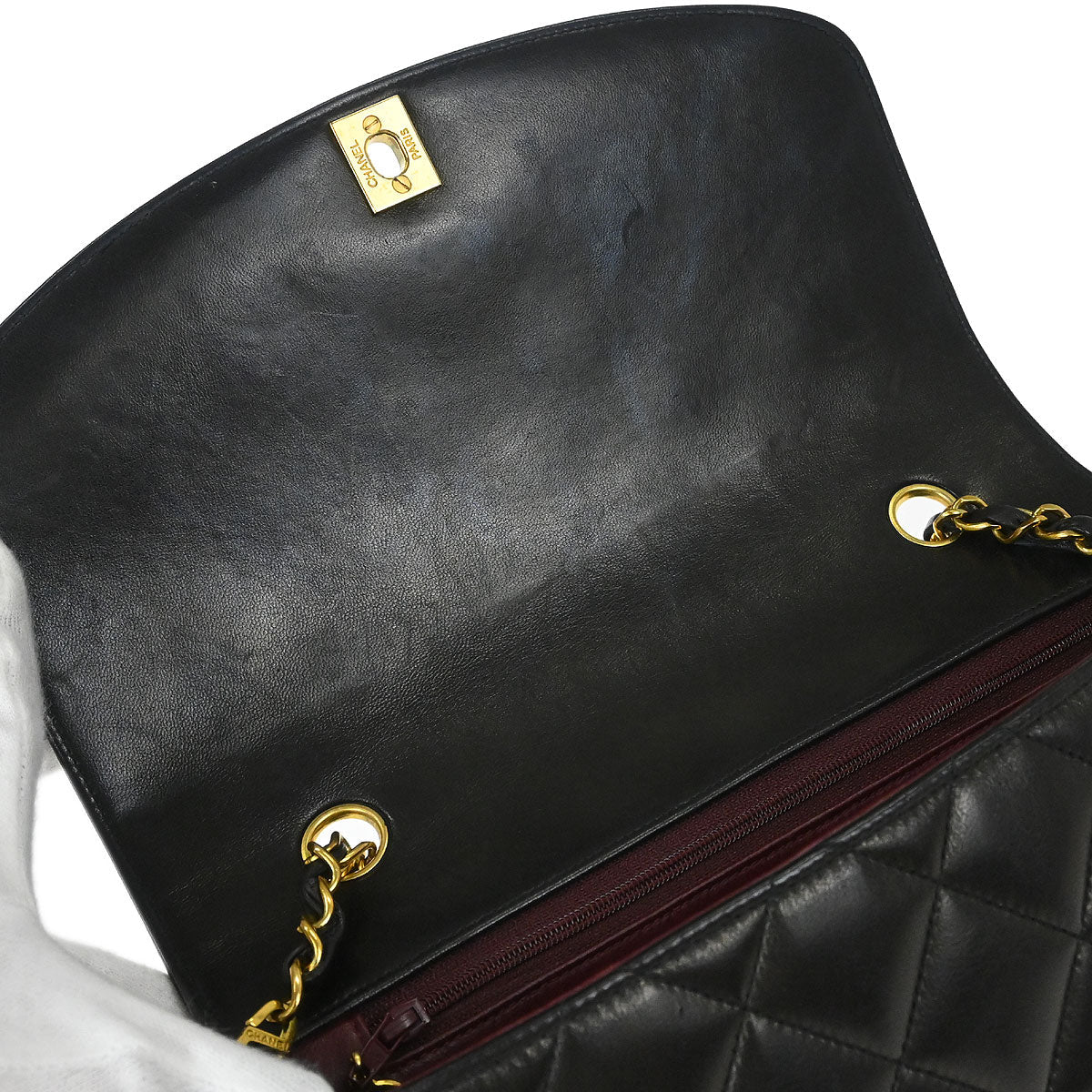 Chanel 1994-1996 Black Lambskin Medium Diana Shoulder Bag