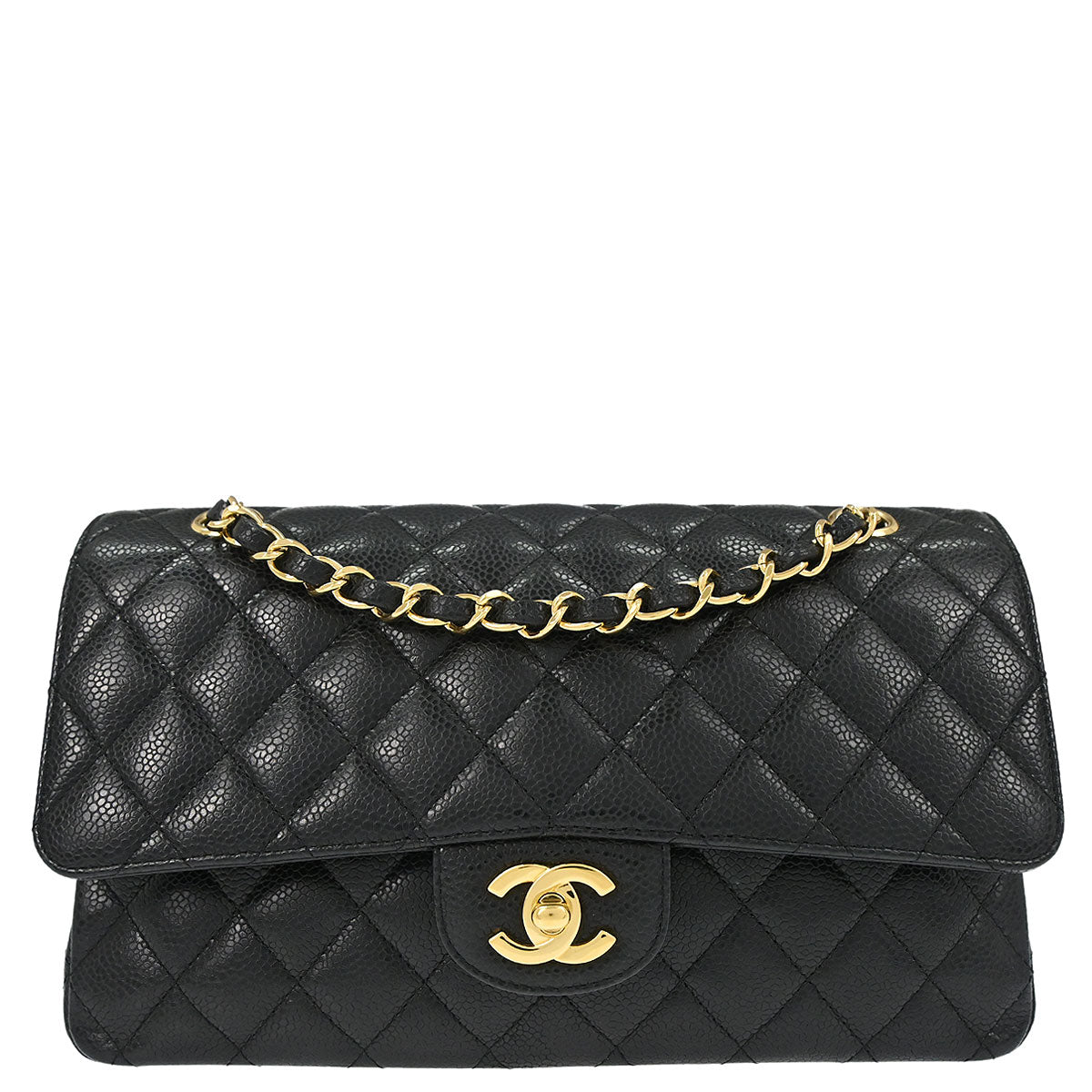 Chanel Black Caviar Skin Medium Classic Double Flap Shoulder Bag