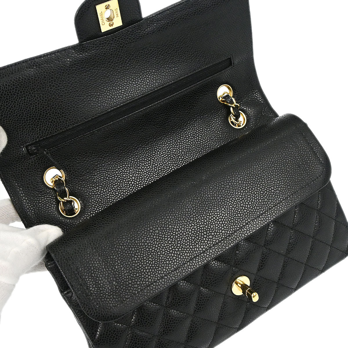Chanel Black Caviar Skin Medium Classic Double Flap Shoulder Bag