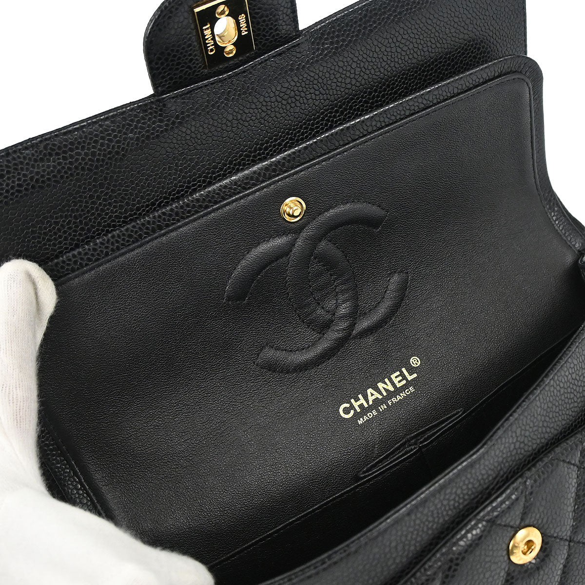Chanel Black Caviar Skin Medium Classic Double Flap Shoulder Bag