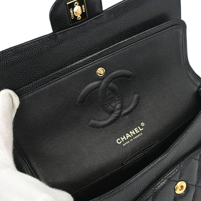 Chanel Black Caviar Skin Medium Classic Double Flap Shoulder Bag