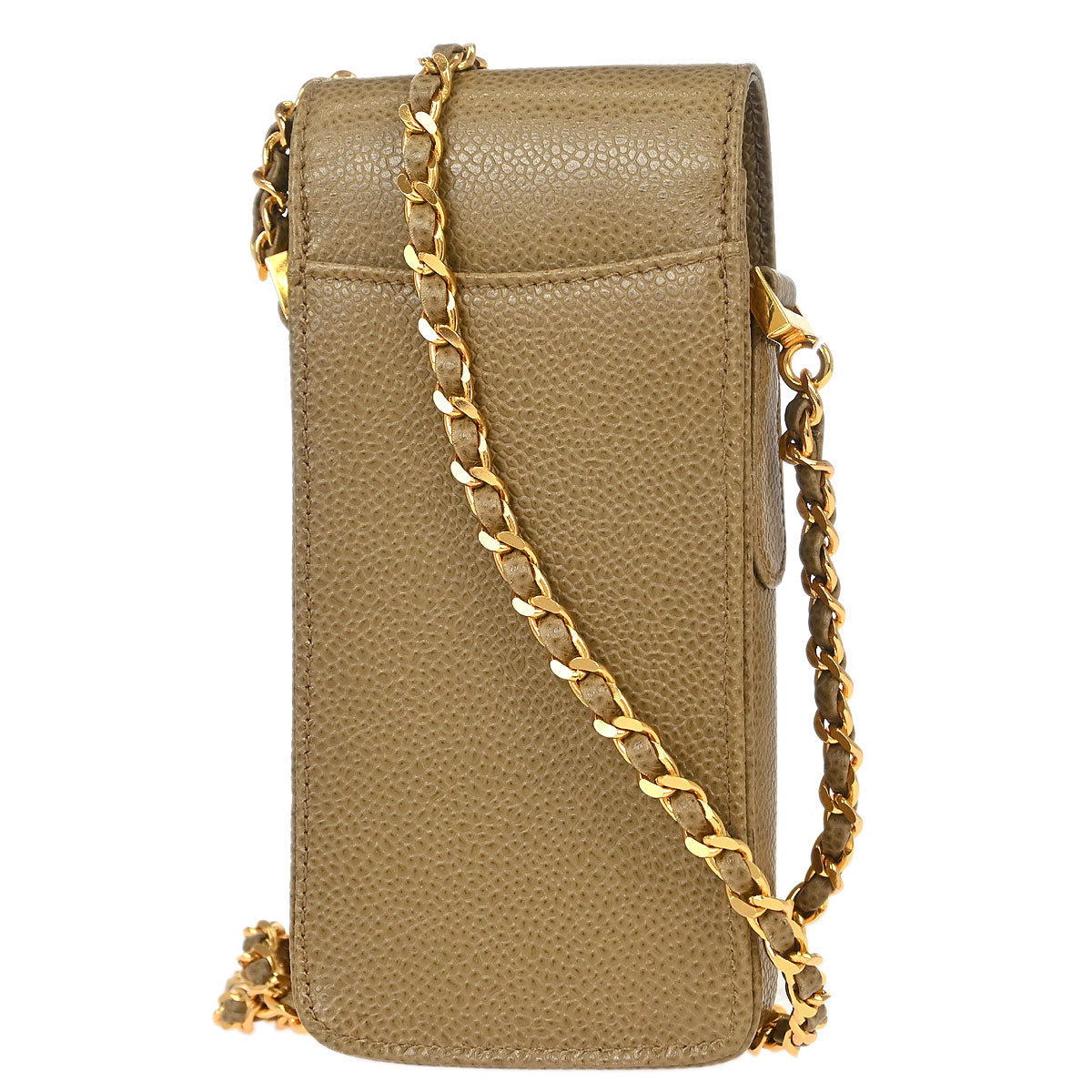 Chanel 1994-1996 Beige Caviar Skin Chain Shoulder Bag Pochette Phone Case