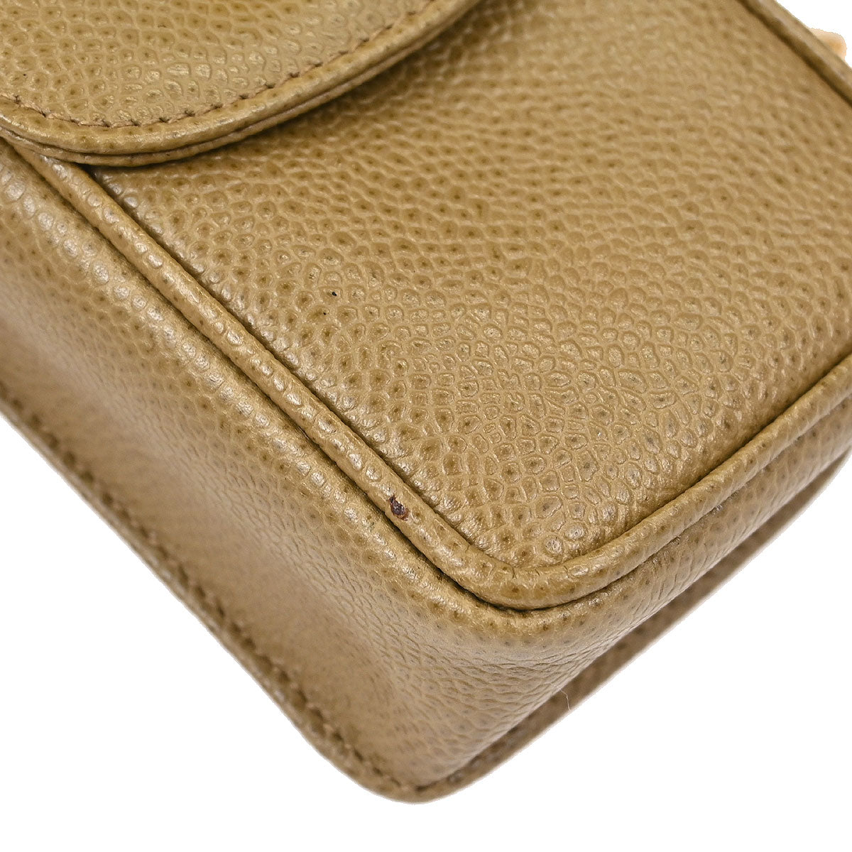 Chanel 1994-1996 Beige Caviar Skin Chain Shoulder Bag Pochette Phone Case