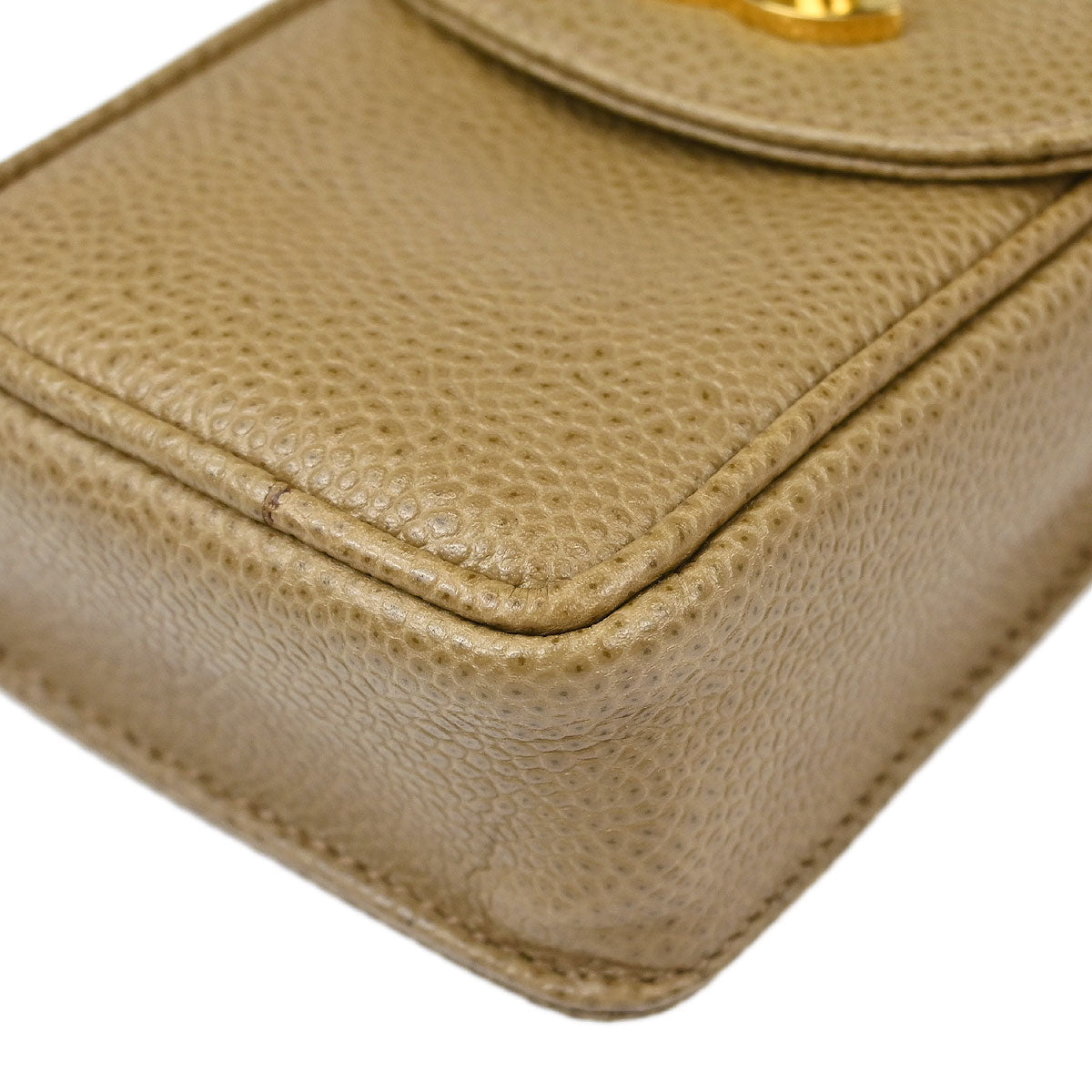 Chanel 1994-1996 Beige Caviar Skin Chain Shoulder Bag Pochette Phone Case