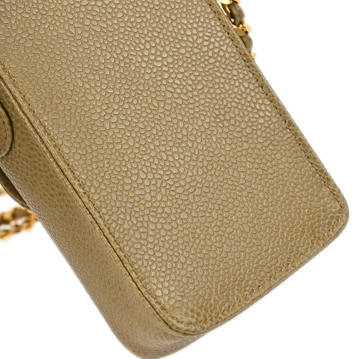 Chanel 1994-1996 Beige Caviar Skin Chain Shoulder Bag Pochette Phone Case