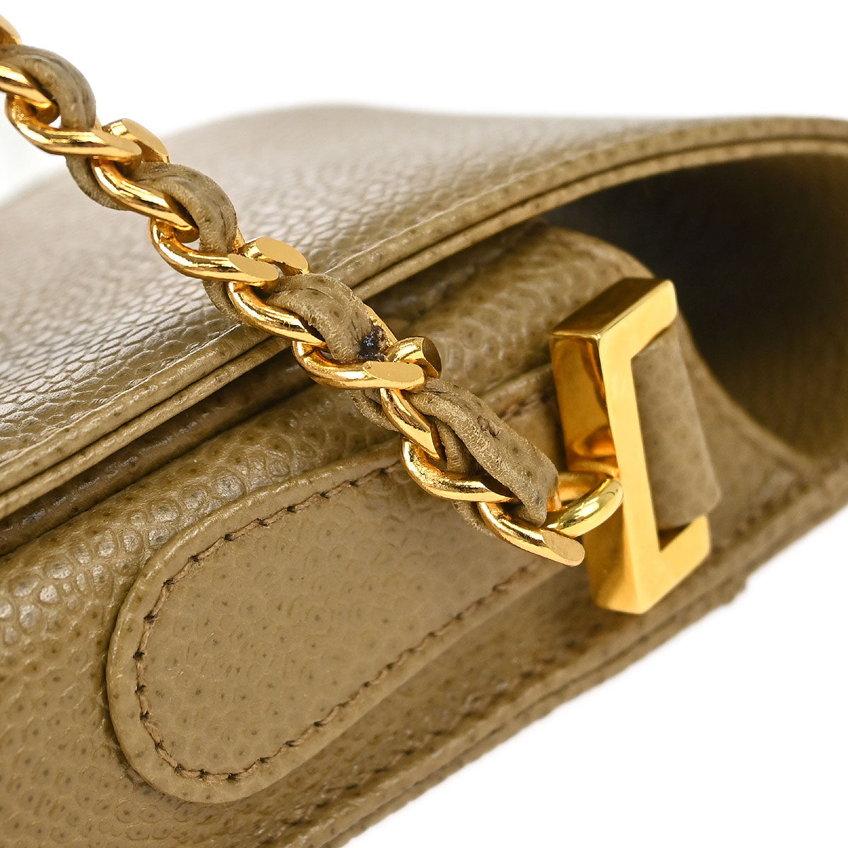 Chanel 1994-1996 Beige Caviar Skin Chain Shoulder Bag Pochette Phone Case