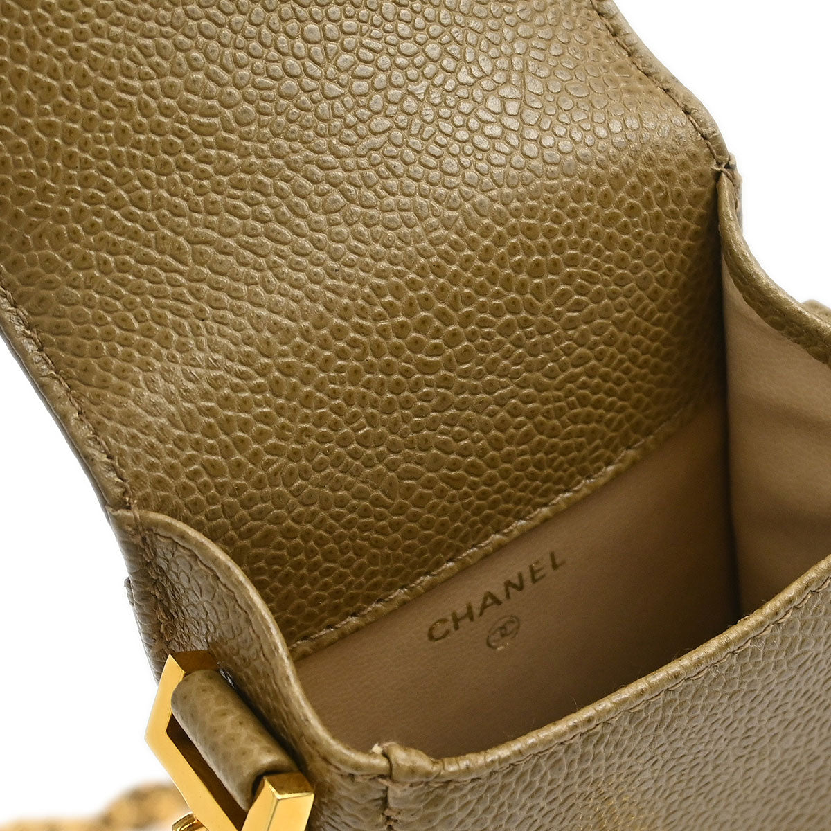 Chanel 1994-1996 Beige Caviar Skin Chain Shoulder Bag Pochette Phone Case