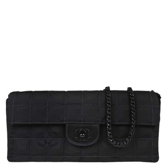 Chanel Black Jacquard Nylon Travel Line East West Shoulder Bag