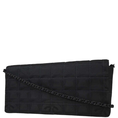 Chanel 2000-2002 Black Jacquard Nylon Travel Line East West Shoulder Bag