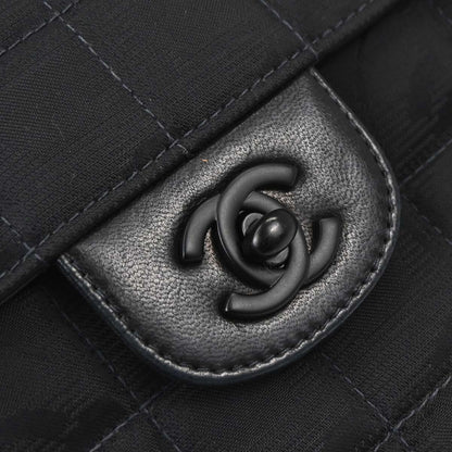 Chanel 2000-2002 Black Jacquard Nylon Travel Line East West Shoulder Bag
