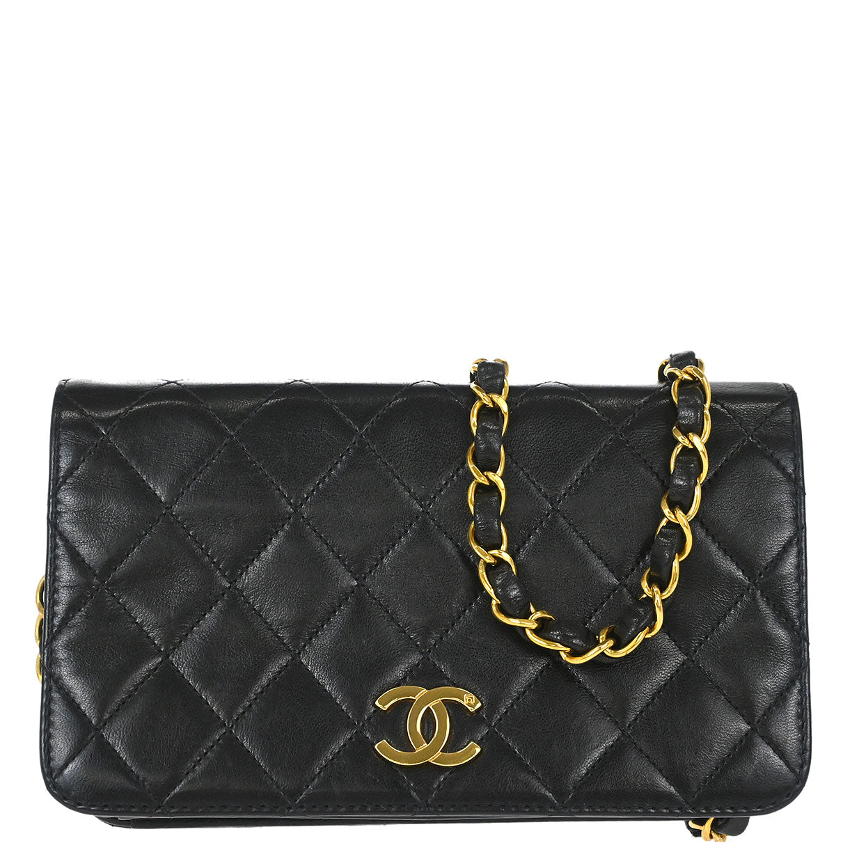 Chanel Black Lambskin Pushlock Mini Full Flap Shoulder Bag