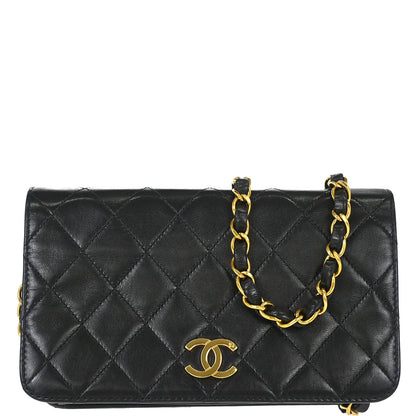 Chanel Black Lambskin Pushlock Mini Full Flap Shoulder Bag