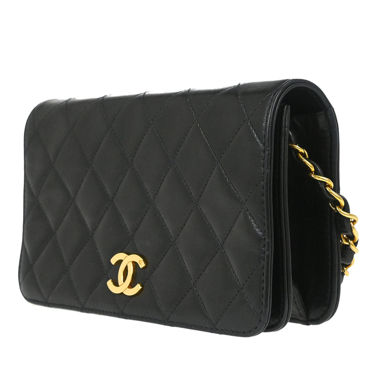 Chanel Black Lambskin Pushlock Mini Full Flap Shoulder Bag