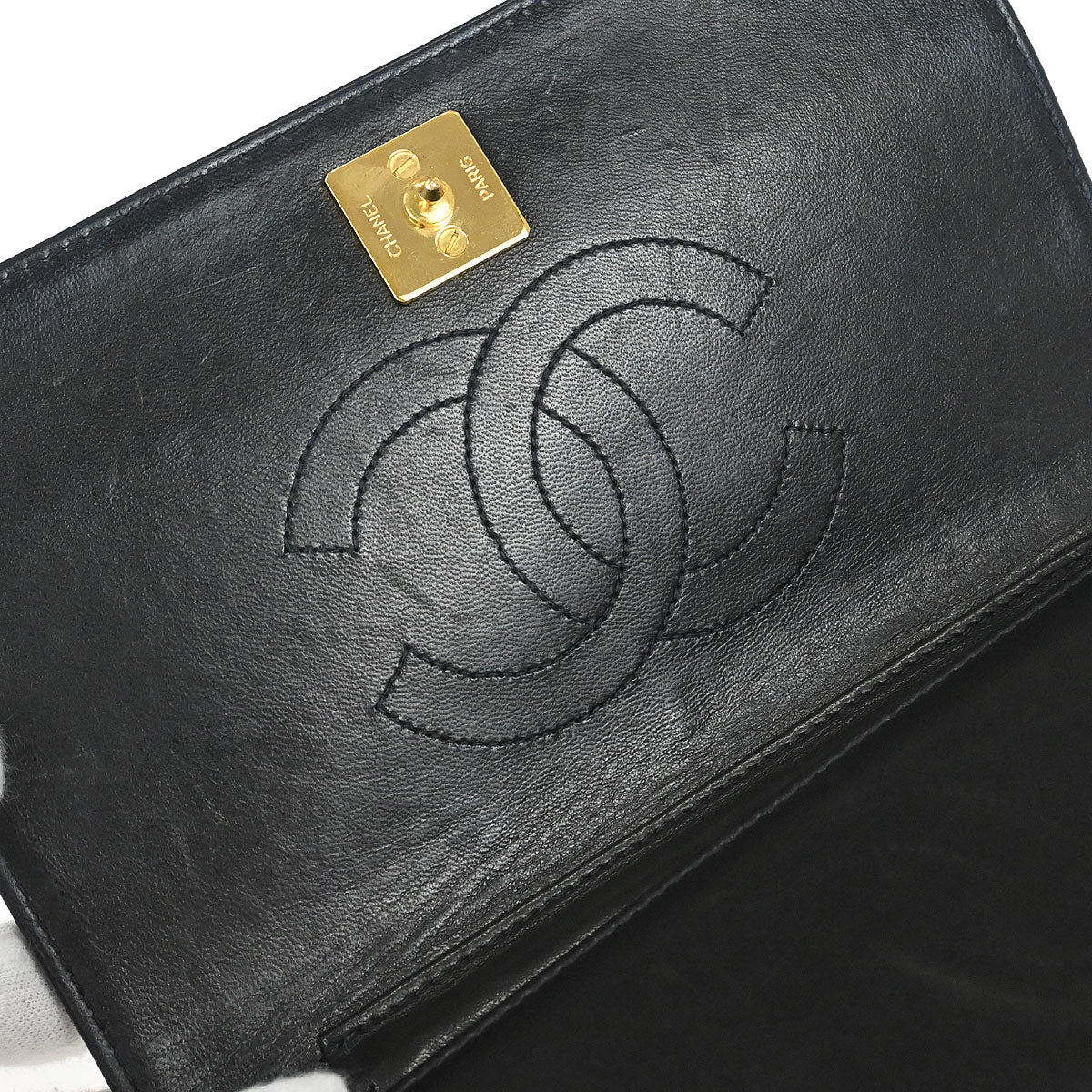 Chanel Black Lambskin Pushlock Mini Full Flap Shoulder Bag