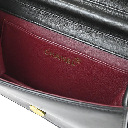 Chanel Black Lambskin Pushlock Mini Full Flap Shoulder Bag