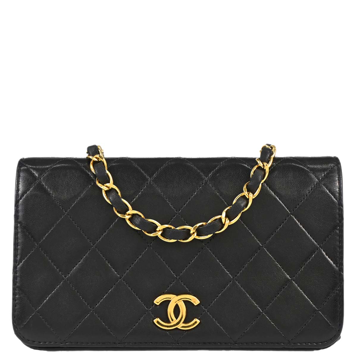Chanel 1996-1997 Black Lambskin Pushlock Mini Full Flap Shoulder Bag