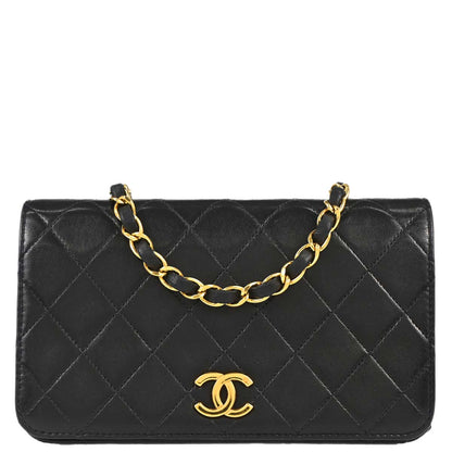 Chanel 1996-1997 Black Lambskin Pushlock Mini Full Flap Shoulder Bag