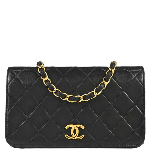 Chanel 1996-1997 Black Lambskin Pushlock Mini Full Flap Shoulder Bag