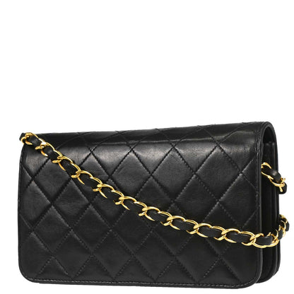 Chanel 1996-1997 Black Lambskin Pushlock Mini Full Flap Shoulder Bag