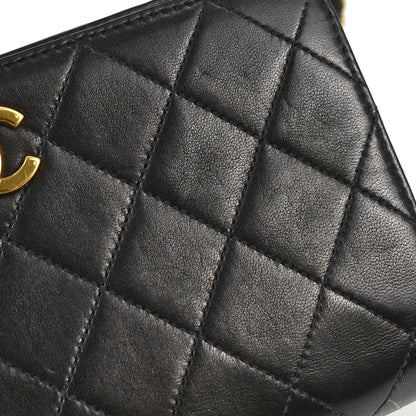 Chanel 1996-1997 Black Lambskin Pushlock Mini Full Flap Shoulder Bag
