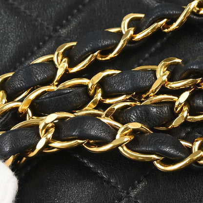Chanel 1996-1997 Black Lambskin Pushlock Mini Full Flap Shoulder Bag