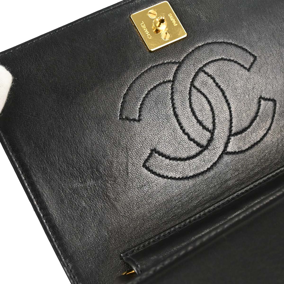 Chanel 1996-1997 Black Lambskin Pushlock Mini Full Flap Shoulder Bag